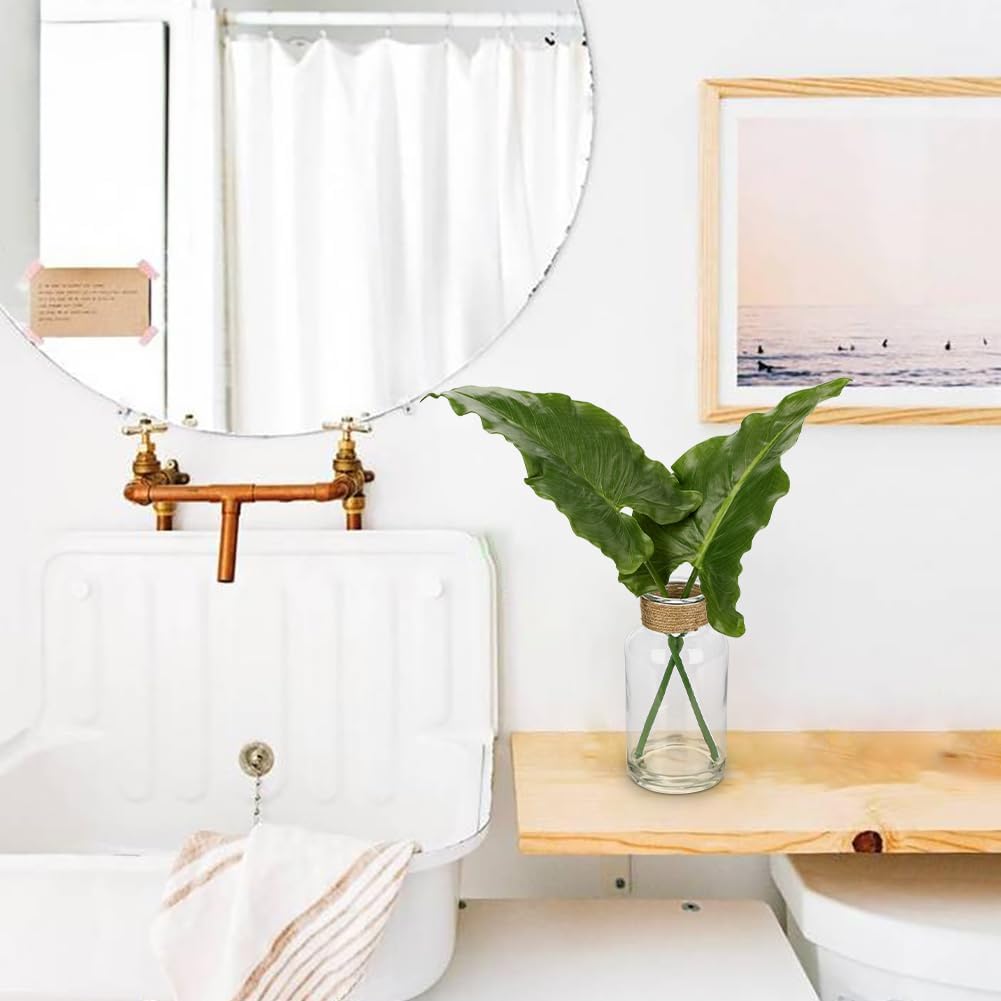 Faux Greenery Stems in Glass Vase with Faux Water, Silk Alocasia Realistic Fake Plants Artificial Tropical Leaves for Home Office Farmhouse Wedding Centerpiece Décor