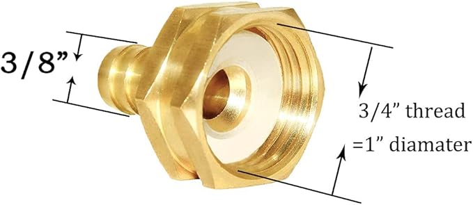 Joywayus 2Pcs 3/8" Barb x 3/4" Female GHT Thread Swivel Hex Brass Garden Water Hose Pipe Connector Copper Fitting with Stainless Clamp House/Boat/Lawn/Power Wash/Irrigation