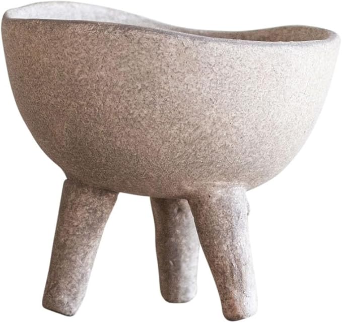 Creative Co-Op Boho Terracotta Footed Planter, Distressed Cream