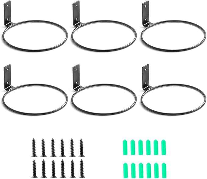 Plant Holder Ring 6 Inch Wall Mounted, 6 Pack Flower Pot Hangers Metal Plant Stand Hanging Bracket Basket Hooks