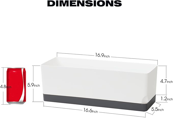 Self Watering Planters Pots for Indoor Plants, 2 Pack 17 Inch Plastic Planter Box Flower Pots for Indoor Outdoor Plants, Rectangle Herb Planter Window Boxes Planters with Drainage, Dark Gray Tray