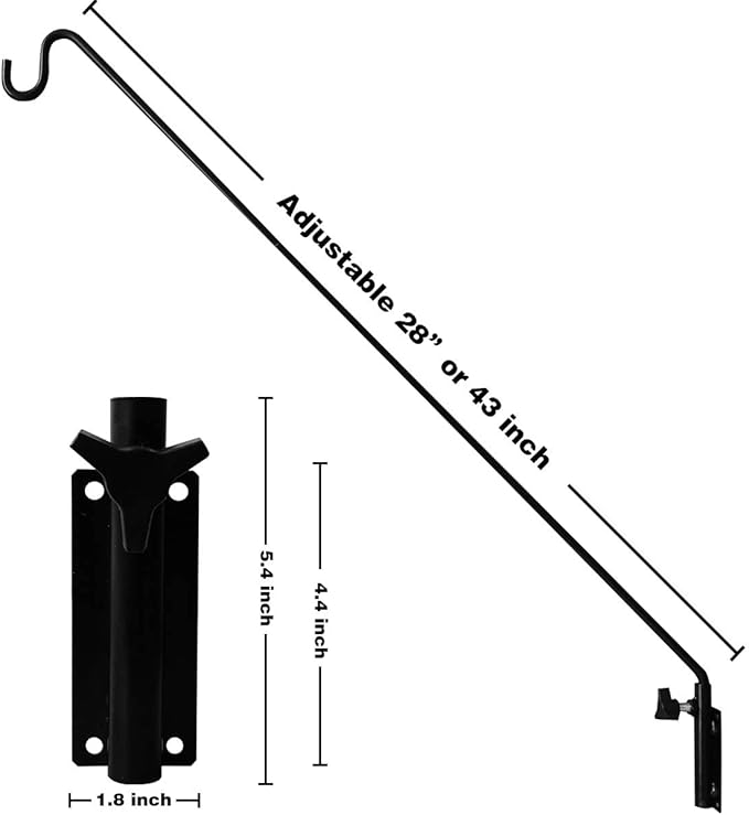 MIXXIDEA Heavy Duty Extended Reach Wall Mounted Deck Hook Wall Pole, Wall Bracket Direction and Length Adjustable Plant Bracket for Bird Feeders, Planters, Suet Baskets, Lanterns, Wind Chimes,Black