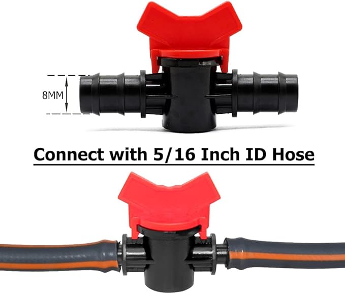 JoyTube 5/16" Drip Irrigation Switch Valve, Barbed Ball Valve for Garden Drip Irrigation (3 Pcs)