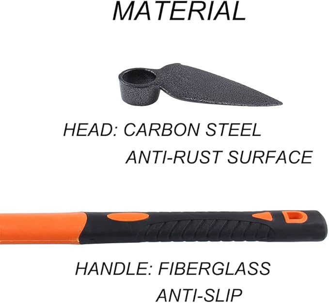 LUBAN Single Head Sharp Hoe with Heavy Duty Forged Adze and Ergonomic Non-Slip Handle for Loosening Soil, Seeding, Camping Outdoor 39mm/15-Inch
