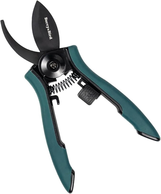 Berry&Bird Garden Clippers, Pruning Scissors with Stainless Steel Teflon Coating Blades and Handle, Plant Clippers Work 3 Times Easier with Spring, Garden Shears for Trimming Rose, Small Stem, Bonsai