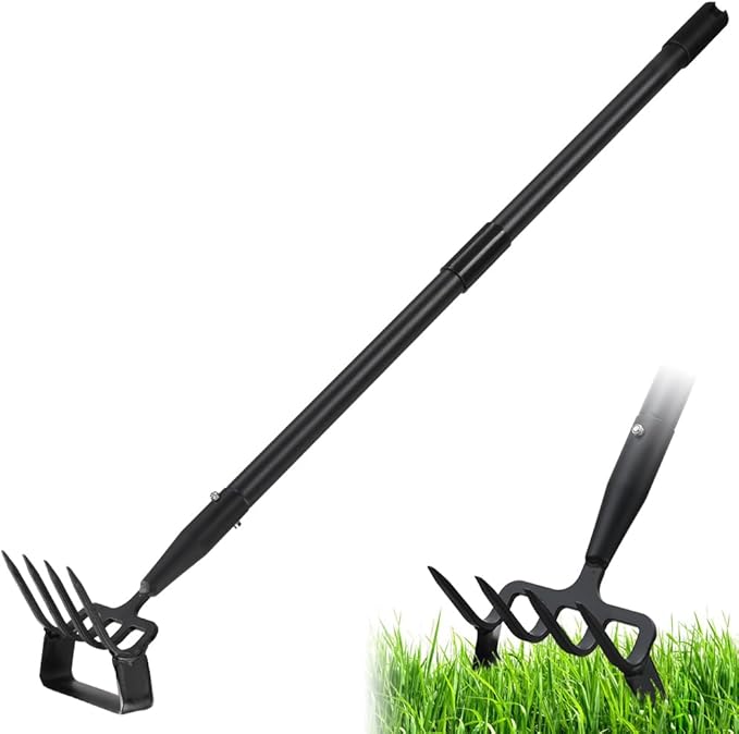 Upgraded Stirrup Hoe and Cultivator,Garden Hoe with Adjustable Handle for Weeding,Digger,loosening Soil,Metal Garden Hula Hoe with Rake Tiller Cultivator (30-62 Inch)