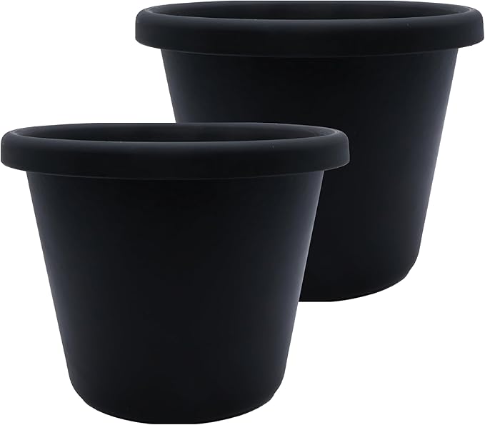 The HC Companies 15.5 inch Round Classic Planter - Plastic Plant Pot for Indoor Outdoor Plants Flowers Herbs, Black (2 Pack)