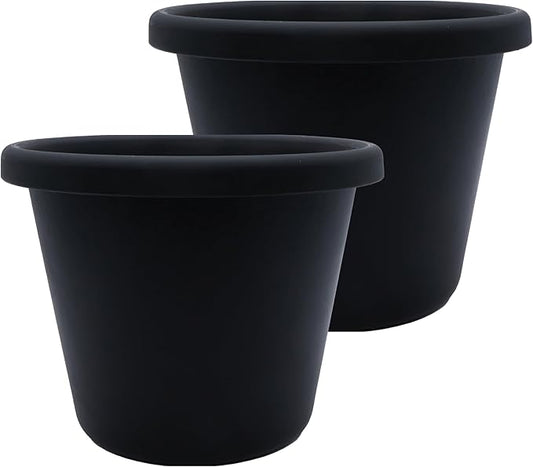The HC Companies 20 inch Round Classic Planter - Large Plastic Plant Pot for Indoor Outdoor Plants Flowers Herbs, Black (2 Pack)