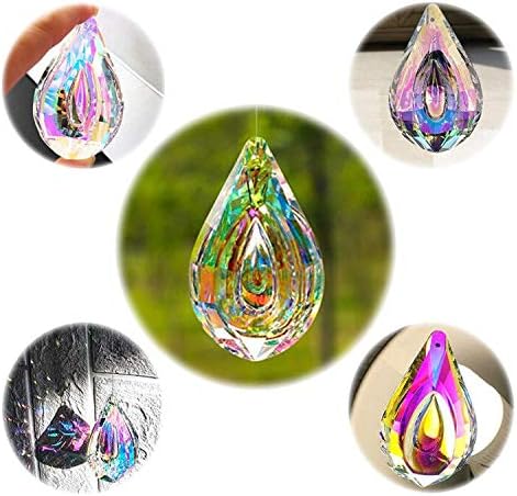 HDCRYSTALGIFTS Suncatcher Crystal 50mm AB Loquat Shape Chandelier Parts Drops Prisms Hanging Pendants 50mm,Pack of 12