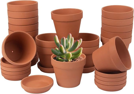 [17 Pack] 4" Planter Nursery Pots Terracotta Pot with Saucer Clay Pots Clay Ceramic Pottery Cactus Pots Flower Pots Succulent Pots Nursery Pots Garden Pots Terra Cotta Pots Planter Pots (4")