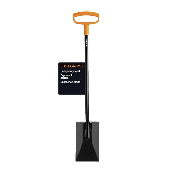 Fiskars 46" Spade Garden Shovel, Steel Flat Spade with Ergonomic D-Handle, Sharp Blade Square Shovel for Lawn Edging, Digging, Pruning, Heavy Duty Yard Tool, Easy Cuts in Grass and Turf
