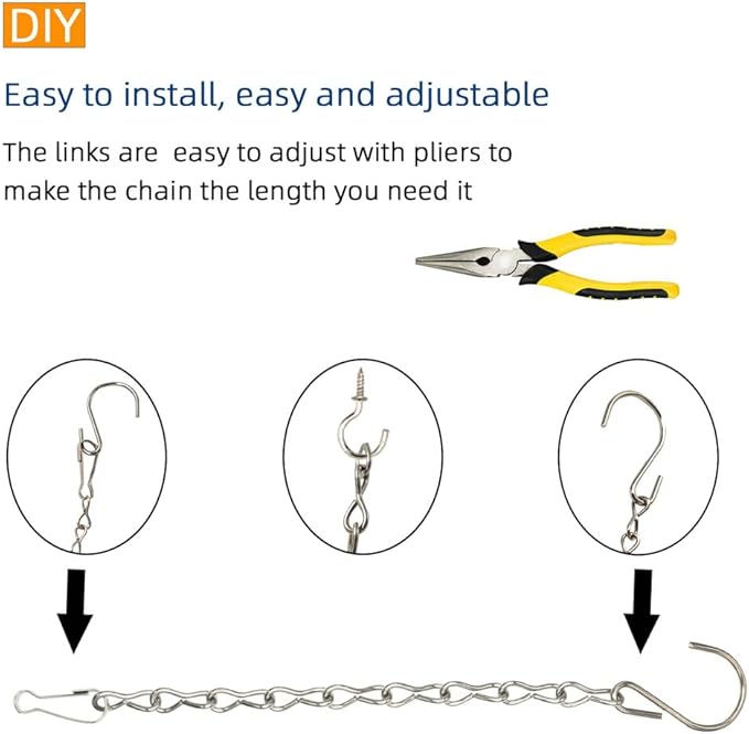 197 Inch DIY Silver Hanging Basket Chains, Adjustable Length, Decorative Metal Chain with Hooks for Hanging Bird Feeders, Planters, Ornaments