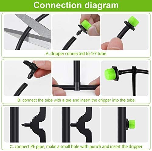 Kalolary 200Pcs Adjustable Irrigation Drippers, 1/4 Inch Barbed Drip Emitter 360 Degree Watering Sprinklers Anti-Clogging Drippers for 4mm/7mm Garden Watering System（Green）