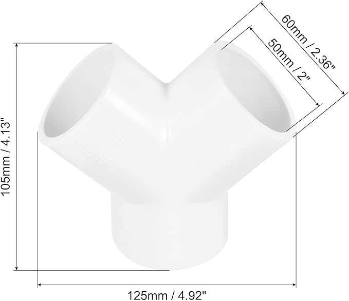 PATIKIL 50mm PVC Pipe Fittings, 2 Pack 3 Way Y Shape Water Tubing Joint Connectors Adapters Union for Garden Irrigation Home Aquarium
