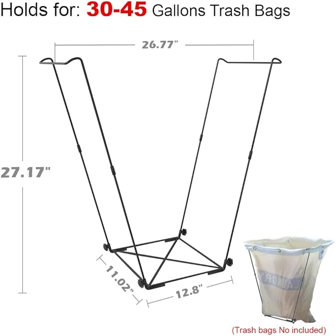 Garden Trash Bag Holder - Outdoor Leaf Bag Support Stand Multi-Use Metal Garbage Bag Holder Frame Holds 30-45 Gallons Bag for Camping Leaves Gardening Parties Yard Weeding (Black)