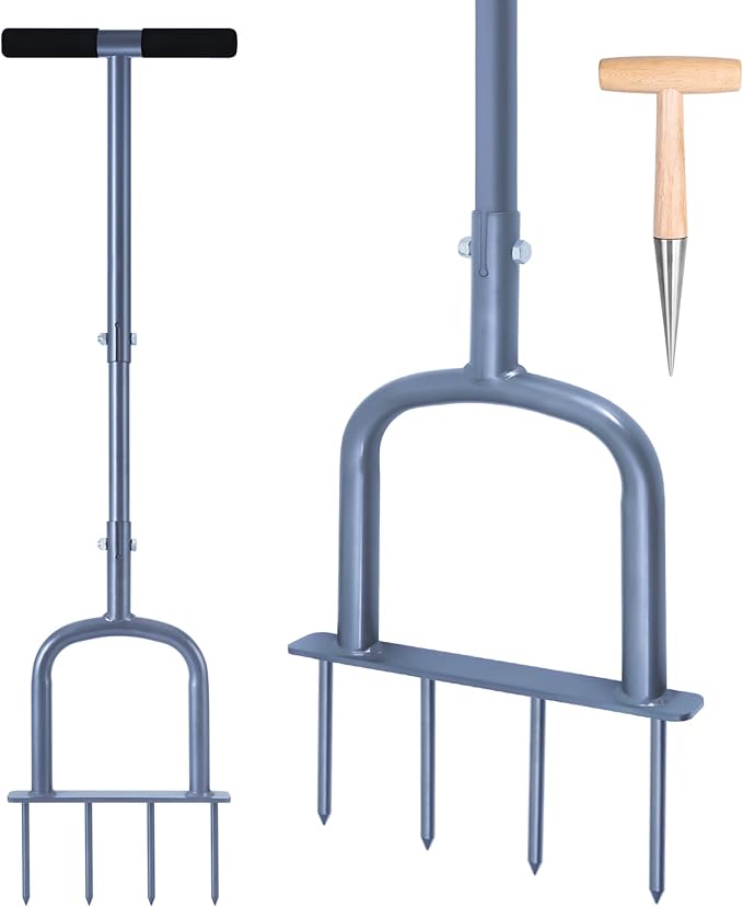 Lawn Aerator, Grass Aerator for Lawn, Manual Core Aerator Hand Tool, with 4 Hollow Slots for Lawns Garden & Compacted Soils，Heavy Duty Plug Core Aerator Lawn Tool （Black）