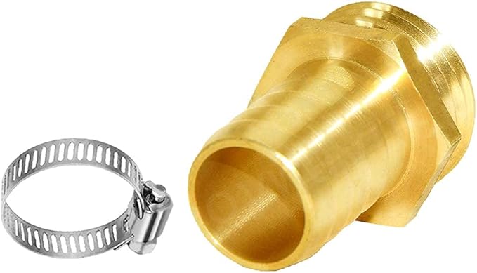 Joywayus 2Pcs 3/4" Barb x 3/4" Male GHT Thread Hex Brass Garden Water Hose Pipe Connector Copper Fitting with Stainless Clamp House/Boat/Lawn/Power Wash/Irrigation