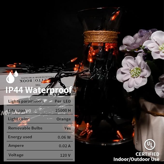 Orange LED Halloween Lights - 35 Count Orange Christmas String Lights for Small Tree, Crafts, Holiday, Indoor/Outdoor Halloween Decorations, 11 Feet Black Wire, UL Certified, Connectable