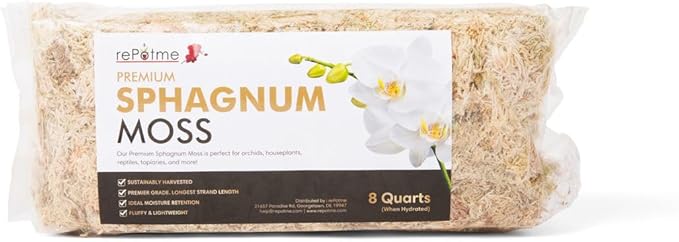 rePotme Premium Organic Sphagnum Moss, Orchid Moss - 8 Quarts (When Hydrated)