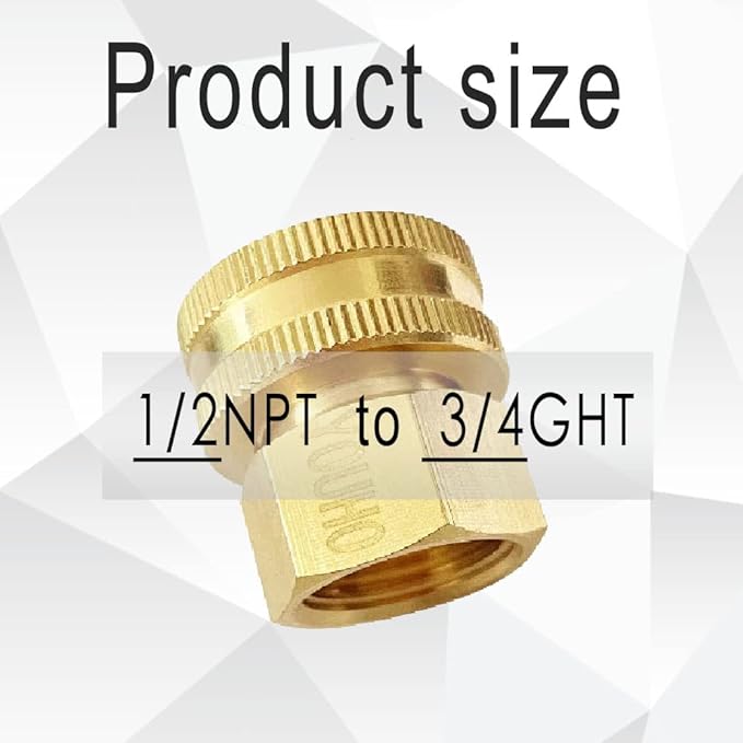 YOUHO Garden Hose Adapter Double Female Brass Swivel Thread Size 1/2" NPT (F) to 3/4" NH (F) Garden Pipe Joint Extension Repair Fitting（1 Pack）