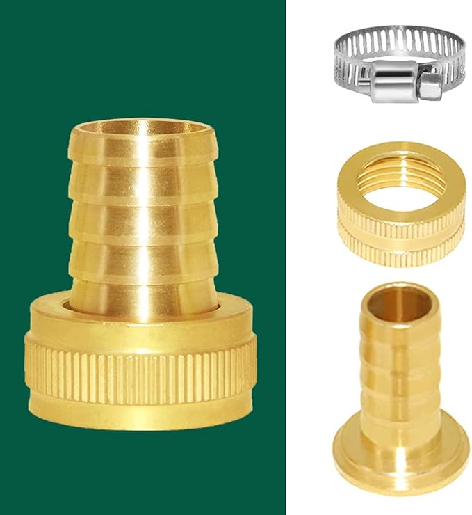 Joywayus Garden Hose Pipe Connector Brass Fitting 3/4" Barb x 3/4" GHT Female Thread Swivel Round Fitting with Stainless Clamp House/Boat/Lawn/Power Wash/Irrigation