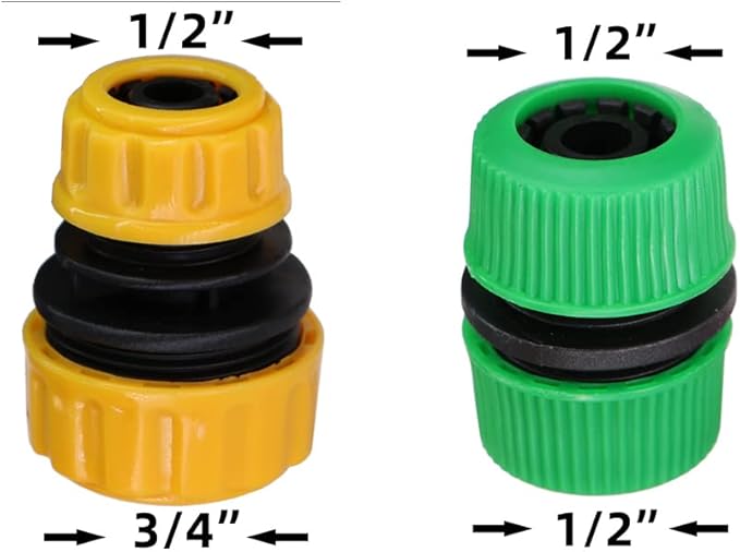 6 Pack Hose Connectors Quick Connect Kit Coupler Repair Irrigation Fitting 1/2" to 1/2" and 1/2" to 3/4" Coupling Joints for Water Pipe Extension Garden Drip Tubing Connector Adapter Extender