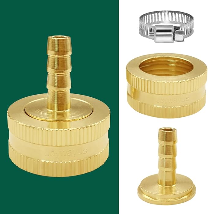 Joywayus 2Pcs 1/4" Barb x 3/4" Female GHT Thread Swivel Brass Garden Water Hose Pipe Connector Copper Fitting with Stainless Clamp House/Boat/Lawn/Power Wash/Irrigation