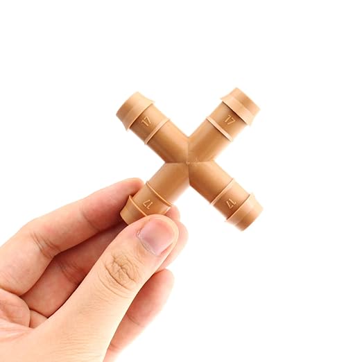 10pcs Drip Irrigation Kit, Irrigation Four Way Line Connector Fittings Fits for 1/2" inch Drip Tubing Barbed Irrigation Fittings for Patio Lawn Garden