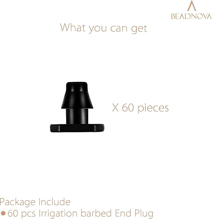 BEADNOVA Drip Irrigation Parts 60 Pcs 1/4 Inch Barbed End Plugs Goof Plugs Drip Irrigation Fittings Drip Line Connectors for 1/4 Inch Irrigation Tubing Garden Watering System (60pcs)