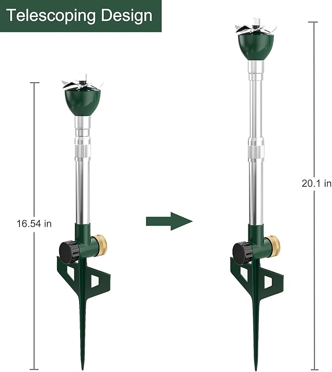 FANHAO Garden Lawn Sprinkler for Yard, 100% Metal Water Sprinkler with Heavy Duty Spike Base, 360 Degree Watering for Lawn, Nursery and Grass Irrigation, Kids Playtime