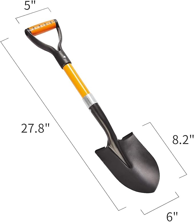 Shovel for Digging 28-inch Small Round Shovel with D-Handle Kids Metal Beach Shovel，Camp Shovel ，Garden Shovel,Gardening Tools Fiberglass Handle
