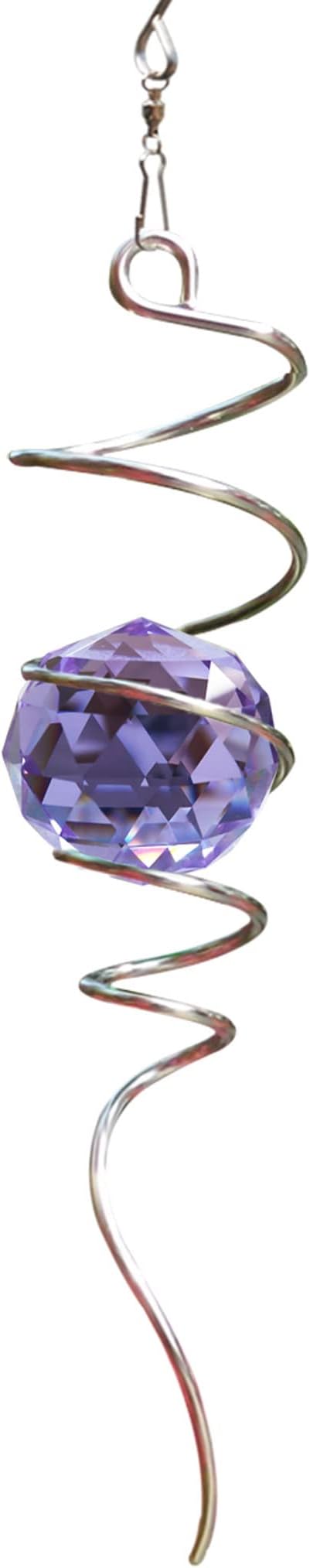 Fonmy Gazing Ball Spiral Tail -Decorative Wind Spinner Sun Catcher Rainbow Maker 11 inch Tail and 2 inch Purple Crystal Orb. Indoor Outdoor Garden Decoration -13 inch Height