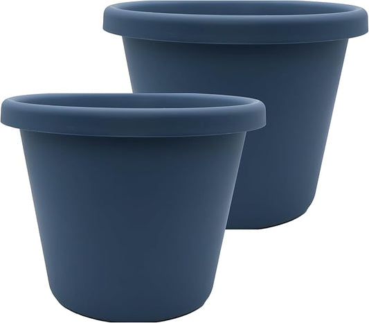 The HC Companies 11.5 inch Round Classic Planter - Plastic Plant Pot for Indoor Outdoor Plants Flowers Herbs, Slate Blue (2 Pack)