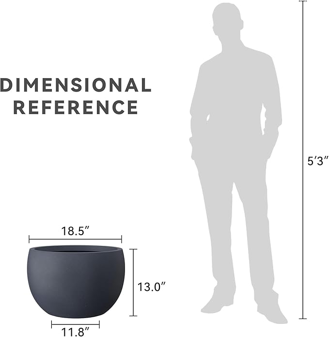 Kante 19.9" Dia Round Concrete Planter, Outdoor/Indoor Large Bowl Plant Pots with Drainage Hole and Rubber Plug for Garden Patio Balcony Home, Charcoal