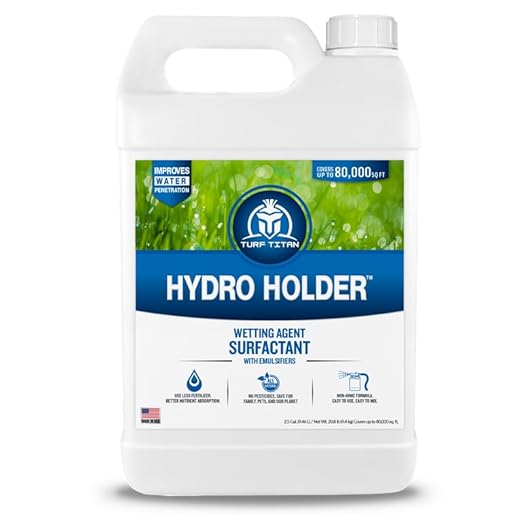 Turf Titan Hydro Holder Wetting Agent - Suspends Moisture in Your Grass Soil, Improves Water Drainage & Nutrient Uptake in Your Turf Grass, Promoting Healthy Soil - Covers 80,000 sq ft (2.5 Gallon)