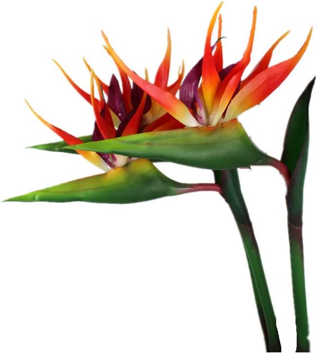 Large Bird of Paradise 32 Inch Permanent Flower,UV Resistant No Fade Flower Part is Made of Soft Rubber PU,Artificial Flower Plants for Home Office 2 Pcs (Orange red)