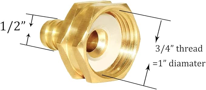 Joywayus 10pcs 1/2" Barb x 3/4" Female GHT Thread Swivel Hex Brass Garden Water Hose Pipe Connector Copper Fitting with Stainless Clamp House/Boat/Lawn/Power Wash/Irrigation