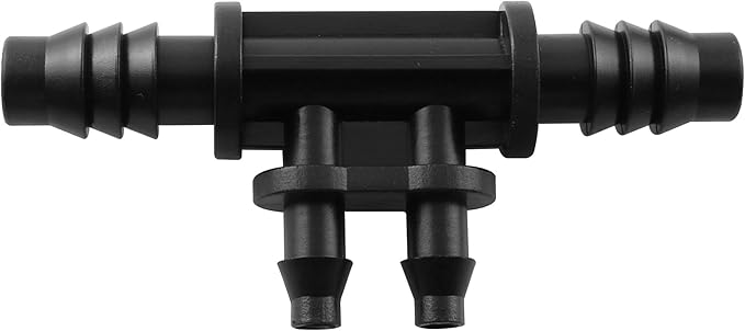 RLECS 6pcs 3/8 Inch to 1/4 Inch Greenhouse Drip Irrigation Water 4 Way Splitter for 4 mm Drip Hose Gardening Water Irrigation Fittings, Black