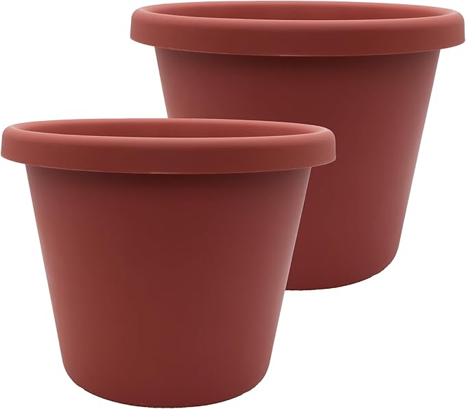 The HC Companies 17 inch Round Classic Planter - Plastic Plant Pot for Indoor Outdoor Plants Flowers Herbs, Clay Color (2 Pack)