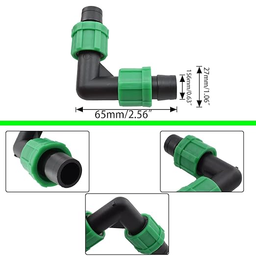 Drip Irrigation 90 Degree Elbow Fittings Universal Barbed Locking L-Shape Coupling Connectors for 16-17mm Drip Tape Tubing Sprinkler System [8PCS, Green]