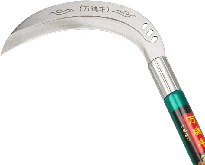 Steel Grass Sickle,Clearing Sickle,Brush Clearing Sickle with Carbon Steel Blade and Aluminum Handle - Multipurpose Gardening Weeding Grass Sickle and Professional Farming Safety Sickle (Round Handle)