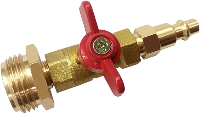 RV Winterize Blowout Ball Valve Adapter with 1/4" Quick Connect Plug and 3/4" GHT Male/Female for Garden Water Hose Boat Camper Trailer Sprinkler Systems Irrigation