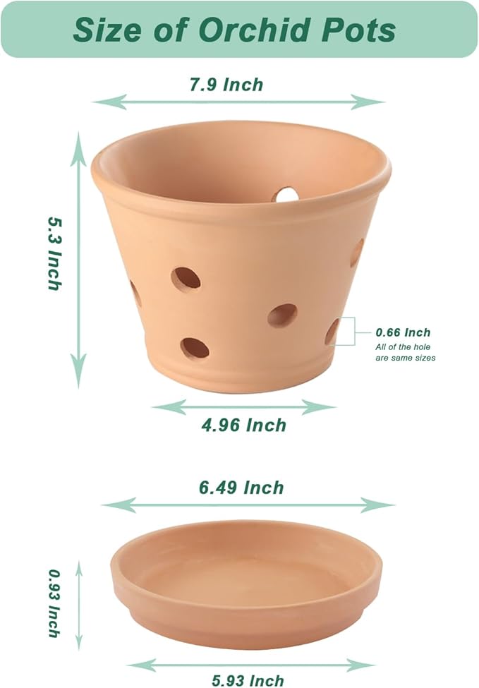 vensovo Terracotta Orchid Pots with Holes and Saucers - Clay Orchid Planter Pots for Repotting, Plant Flower Pots for Orchid Indoor and Outdoor Promotes Air Circulation