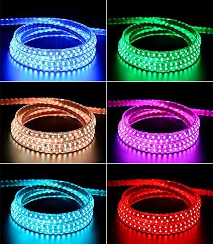 5050-60 Type AC 110-120V RGB LED Strip Lights, Flexible/Waterproof/Dimmable/Multi-Colors/Multi-Modes LED Rope Light + 24 Keys Remote for Home/Garden/Building Decoration (65.6ft/20m, RGB)