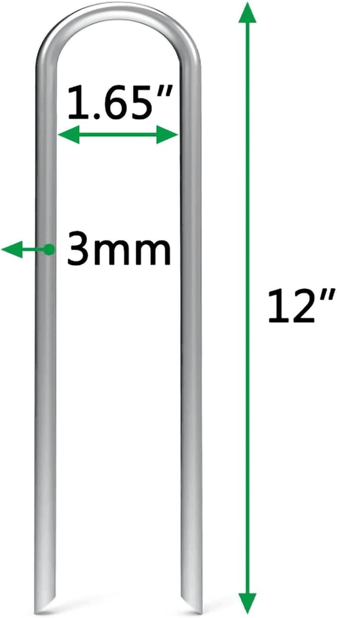 MySit 50 Pack 12 Inch Garden Stakes Heavy Duty 11 Gauge Galvanized Yard Staples U Pegs Fences Drip Irrigation Securing Stakes 1/2-Inch to 1-5/8-Inch Loop Stake for Anchoring Lawn Drippers Soaker Hose