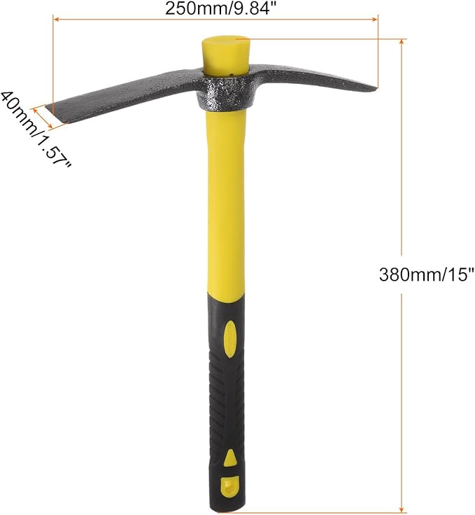 HARFINGTON Pick Mattock Hoe, 15 inch Steel Forged Weeding Garden Pick Axe with Yellow Fiberglass Handle Garden Hoe Garden Tool for Digging, Gardening, Camping, Planting