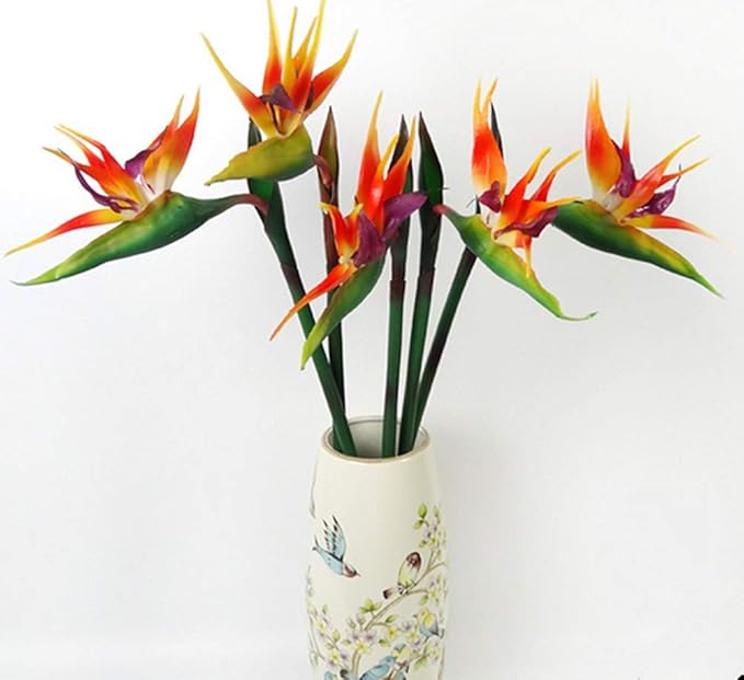 Large Bird of Paradise 32 Inch Permanent Flower,UV Resistant No Fade Flower Part is Made of Soft Rubber PU,Artificial Flower Plants for Home Office 2 Pcs (Orange red)