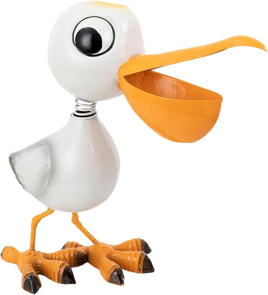 12.5" Pelican Statue Metal Yard Decorations Outdoor,Pelican Garden Statues Sculptures Seabird Ornament,Coastal Ocean Bird Yard Art Decor for Porch Patio Lawn,Metal Garden Decor for Outside