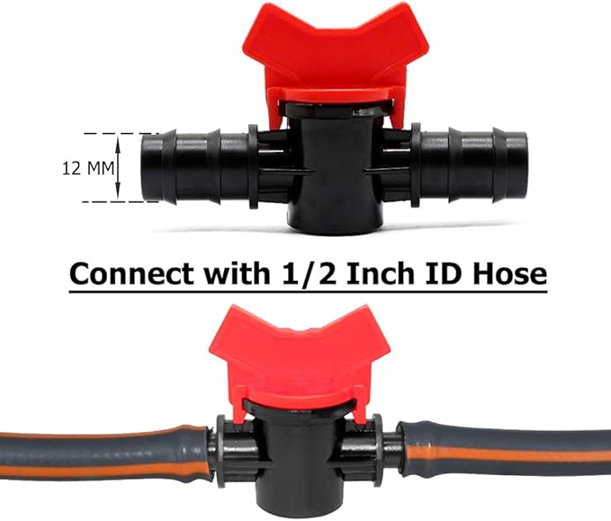 JoyTube 1/2" Drip Irrigation Switch Valve Barbed Ball Valve for Garden Drip Irrigation Aquarium (6 Pcs)