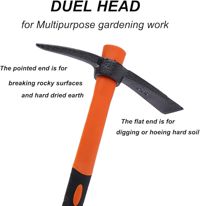 LUBAN Mattock Hoe Pick Axe with Heavy Duty Forged Adze and Ergonomic Non-Slip Handle 15-inch for Gardening, Hunting, Landscaping Outdoor